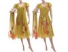 Handmade Boho Blumen Kleid mit Schal, grüngelb 42-46