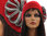 Boho Lagenlook Kappe / Mütze mit Blume gekochte Wolle rot grau M-XL