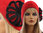 Boho Lagenlook Kappe / Mütze mit Blume gekochte Wolle rot schwarz M-XXL
