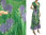 Handmade Lagenlook Kleid mit Schal, grün lila 36-40
