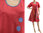 Frühjahr Sommer Leinen Kleid mit Seitentaschen, himbeer-rot 38-40