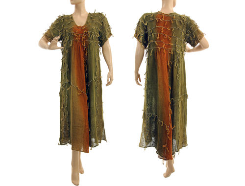 Lagenlook Leinen Sommer Kleid in grün rost 36-40