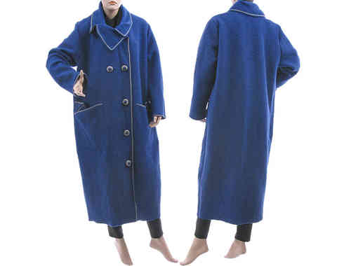 Lagenlook puristischer Mantel gekochte Wolle kobalt 44-48
