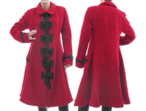 Glockiger Mantel gekochte Wolle rot mit anthra 42-44