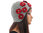 Boho Lagenlook Kappe / Mütze mit Blumen, gekochte Wolle grau rot M-XL