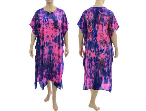 Edles Abend Kleid Kaftan handmade Unikat Seide in pink kobalt 36-50