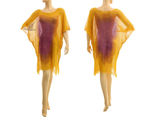 Leinen Strick Kleid Tunika handgefärbt, gelb lila 36-48