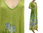 Handmade Lagenlook Kleid mit Schal, grün blau 40-44