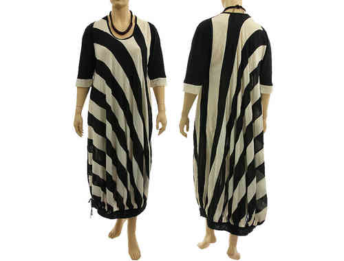 Lagenlook oversized Kleid mit diagonalen Streifen, schwarz ecru 48-54