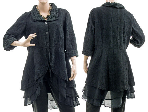 Ausgefallene Jacke Bluse aus Seide in schwarz 38-42