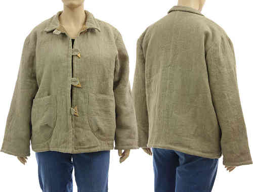 Lagenlook Leinen Jacke mit großen Taschen, in natur 46-50
