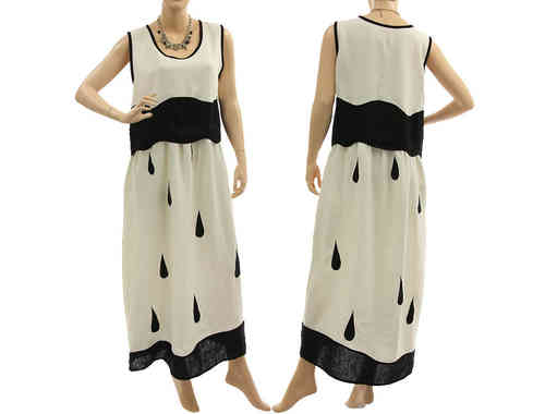 Zauberhaftes langes Kleid Leinen in weiß schwarz 38-42