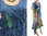 Handmade Blumen Kleid mit Schal, blau rot grün 36-38/40