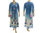 Handmade Blumen Kleid mit Schal, blau mit hell lila 44-48