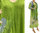Handmade Blumen Kleid mit Tuch, apfelgrün blau 44-48