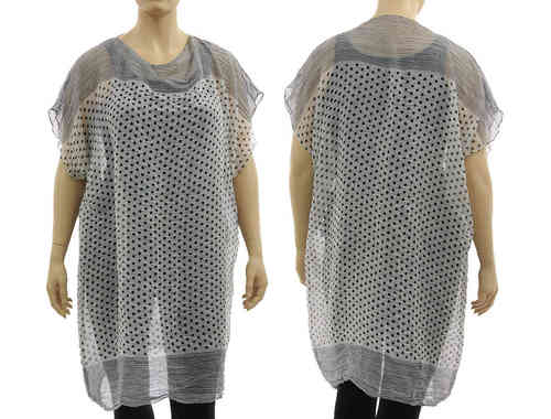 Leichte Lagenlook Tunika Shirt Baumwolle Punkte in schwarz weiß 44-50