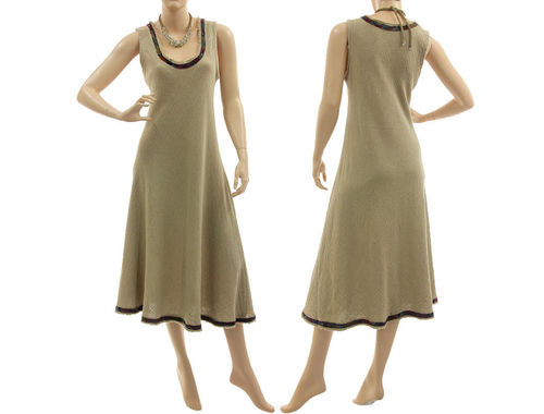 Ärmelloses Kleid mit Fransen und Seidenband, Leinen in natur 36-40