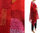 Lagenlook handbemalte Tunika Leinen Gaze, Schachbrettmuster in rot mit weinrot 42-50