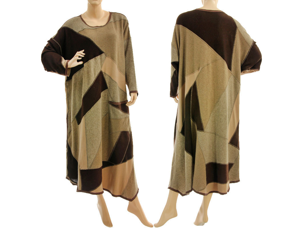 Ärmellose Kleid aus Wolle 48-50 cm C braun-beige kariert 