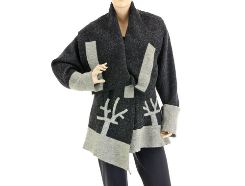 Jacke mit Kimonoärmeln, gekochte Wolle anthra hellgrau 38-44